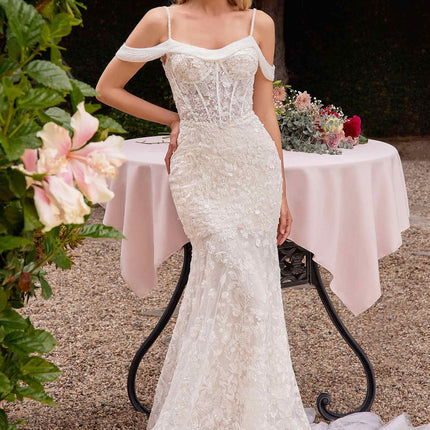 Ladivine CK703W Off The Shoulder Fitted Lace Bridal Gown