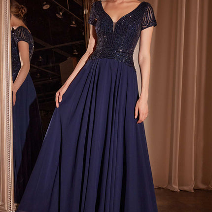 Ladivine CL07 A-Line Chiffon Beaded Gown