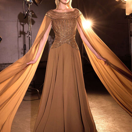 Ladivine CL08 Long A-Line Chiffon Flowing Cape Evening Gown