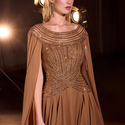 Ladivine CL08 Long A-Line Chiffon Flowing Cape Evening Gown