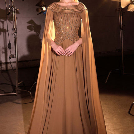 Ladivine CL08 Long A-Line Chiffon Flowing Cape Evening Gown