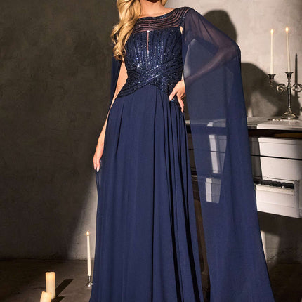 Ladivine CL08 Long A-Line Chiffon Flowing Cape Evening Gown