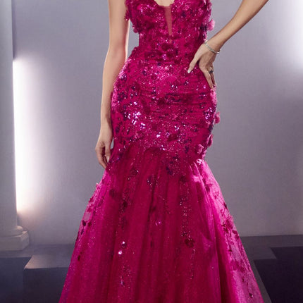 Ladivine CM328 Long Floral Applique Mermaid Gown