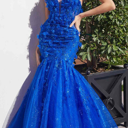 Ladivine CM328 Long Floral Applique Mermaid Gown