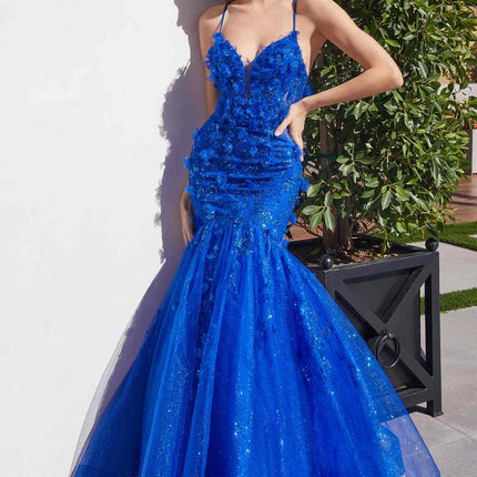 Ladivine CM328 Long Floral Applique Mermaid Gown