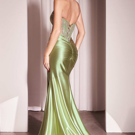 Ladivine CM368 Dress Strapless Lace Bodice Satin Fitted Gown