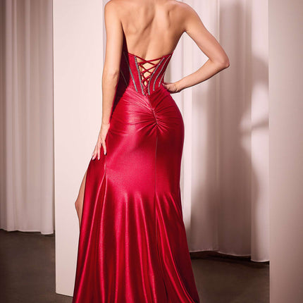 Ladivine CM368 Dress Strapless Lace Bodice Satin Fitted Gown