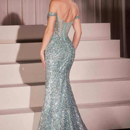 Ladivine CM373 Dress Off The Shoulder Sequin Fitted Gown