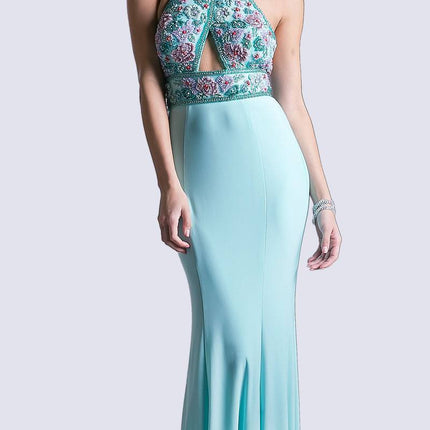 CLEARANCE - Cinderella Divine CR770 Long Fitted Gown Beaded Halter Neck (Size 4)