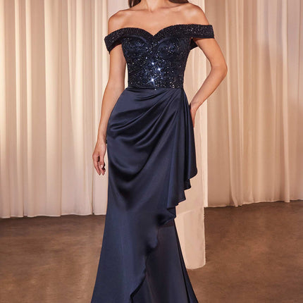 Ladivine CR877 Dress Off the Shoulder Sequin Bodice Formal Gown