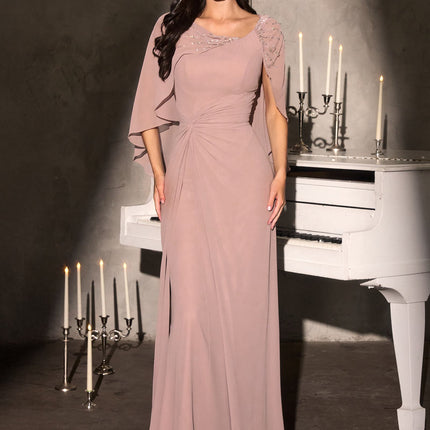 Ladivine CR884 Cape Sleeve Soft Flowing Chiffon MOB Dress
