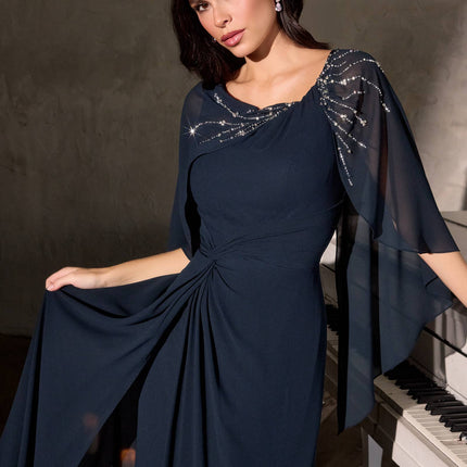 Ladivine CR884 Cape Sleeve Soft Flowing Chiffon MOB Dress