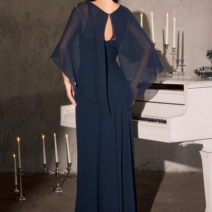 Ladivine CR884 Cape Sleeve Soft Flowing Chiffon MOB Dress