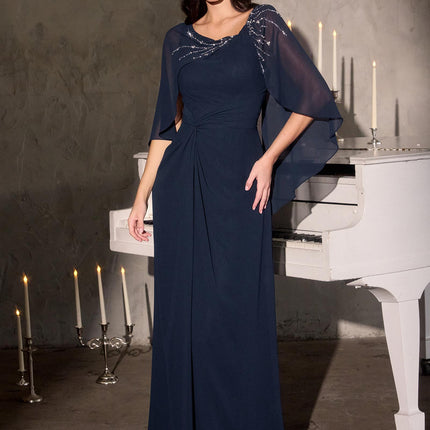 Ladivine CR884 Cape Sleeve Soft Flowing Chiffon MOB Dress
