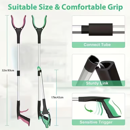 Heavy-Duty Steel Folding Trash Picker – 32" with Magnet & Anti-Slip Handle
