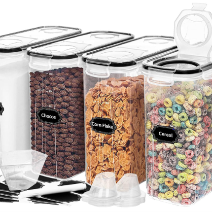 4-Piece Set: Airtight Cereal Storage Containers with Pour Spouts & Measuring Cup – 4L Kitchen Pantry Organizer