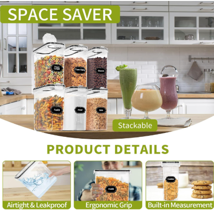 4-Piece Set: Airtight Cereal Storage Containers with Pour Spouts & Measuring Cup – 4L Kitchen Pantry Organizer