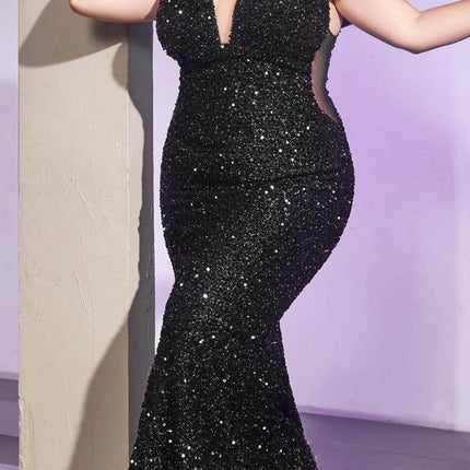 Cinderella Divine CD975 Long Off The Shoulder Sequin Mermaid Gown