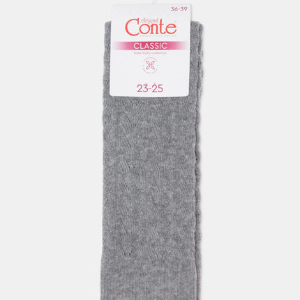 Cotton Knee Highs Conte Classic 010 - Cotton Blend and Knitted Pattern