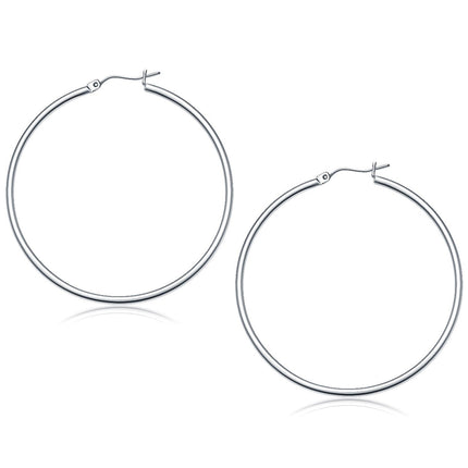 14k White Gold Polished Hoop Earrings (50 mm)