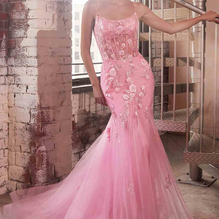 Ladivine D145 Long Sparkly Mermaid Gown Tulle Skirt Corset Back