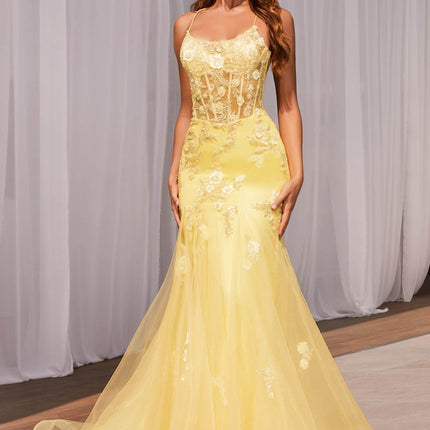 Ladivine D145 Long Sparkly Mermaid Gown Tulle Skirt Corset Back