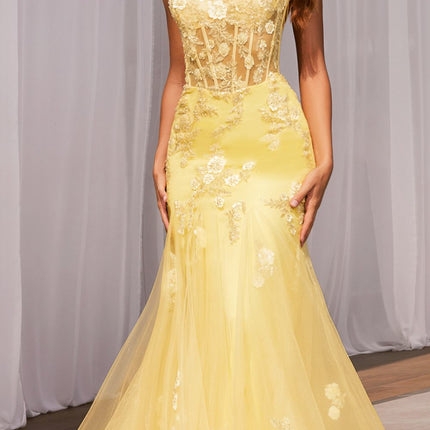Ladivine D145 Long Sparkly Mermaid Gown Tulle Skirt Corset Back