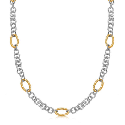 18k Yellow Gold and Sterling Silver Rhodium Plated Multi Style Chain Necklace