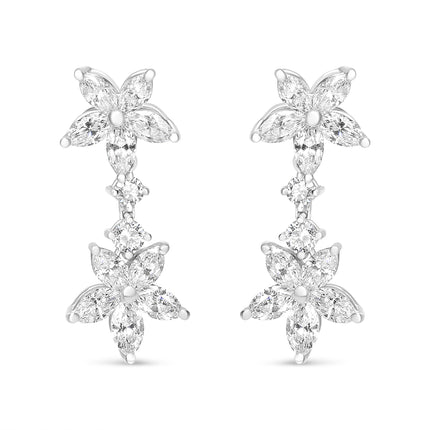 18k White Gold 6.0 Cttw Marquise Diamond Floral Dangle Drop Earrings (E-F Color, VS1-VS2 Clarity)