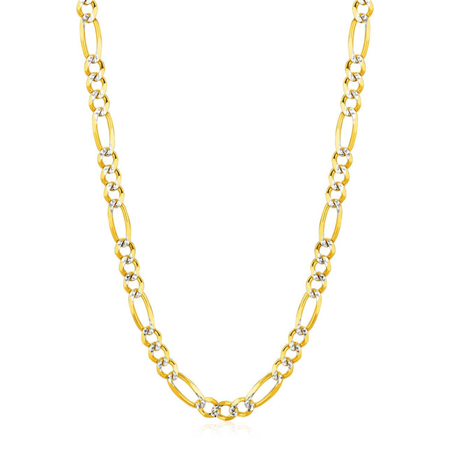 6.0mm 14K Yellow Gold Solid Pave Figaro Chain