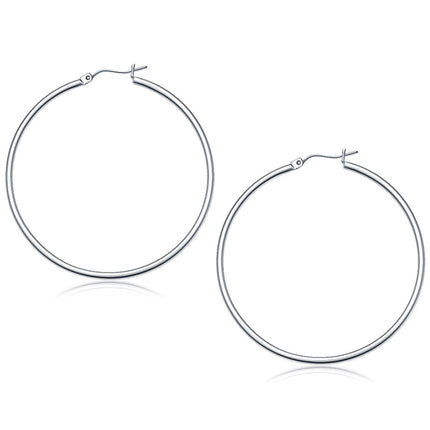 10k White Gold Polished Hoop Earrings (50 mm)