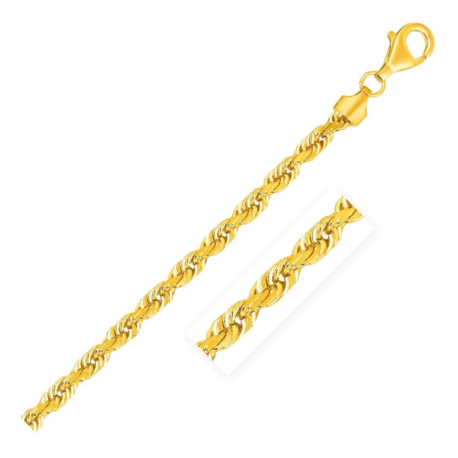 7.0mm 14K Yellow Gold Diamond Cut Rope Chain | Solid Gold Luxury Necklace