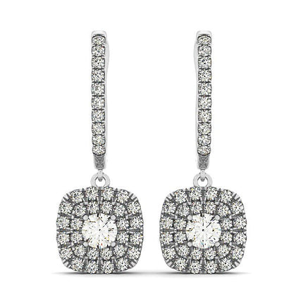 14k White Gold Double Halo Cushion Outer Shaped Diamond  Earrings (3/4 cttw)