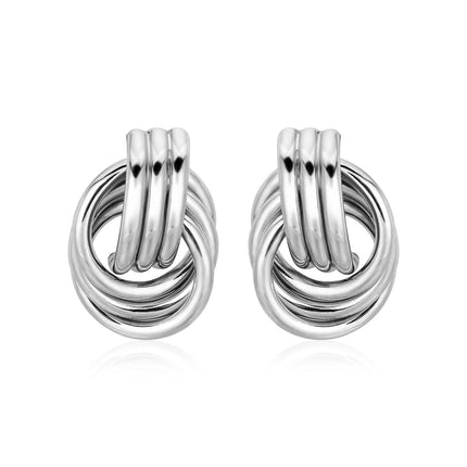 Polished Love Knot Earrings with Interlocking Rings in Sterling Silver