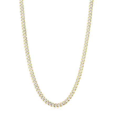 14k Yellow Gold White Pave High Polish Modern Lite Miami Cuban Chain (6.5mm)