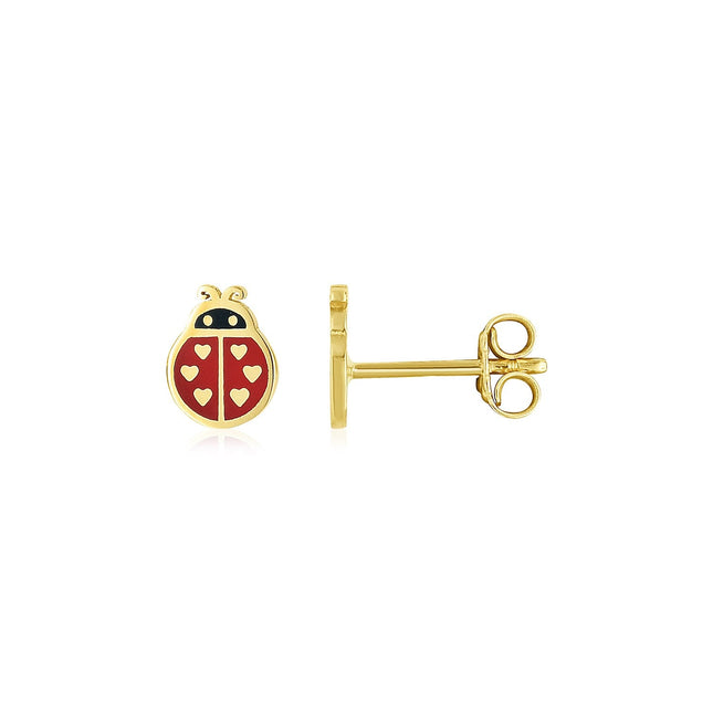 Ladybug Enamel Earrings in 14K Yellow Gold – Cute Stud Earrings for Girls & Women