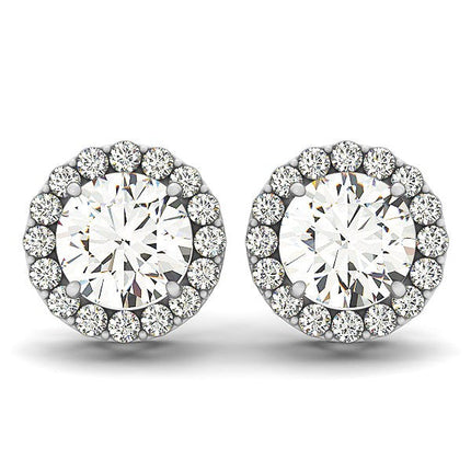14k White Gold Four Prong Round Halo Diamond Earrings (1 1/6 cttw)