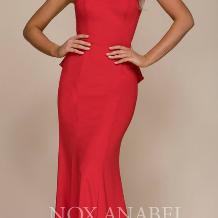 CLEARANCE - Nox Anabel E002 Strapless Long Dress Cut Out Back with Ruffled Bustle (Size M)