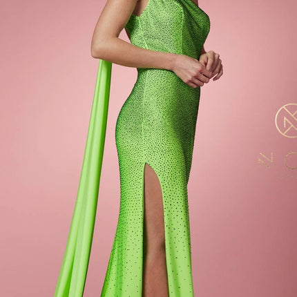 Nox Anabel E1039 Sexy Floor Length One Shoulder Drape Sash Dress
