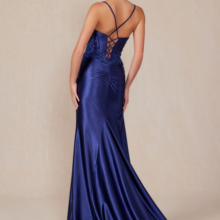 Nox Anabel E1488 Luxurious Shiny Satin Material A Sweetheart Neckline & Slit