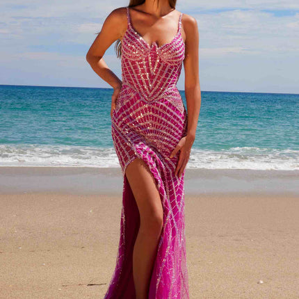 Nox Anabel E1531 Long Dress Fully Beaded Applique V-Neckline