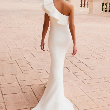 Nox Anabel E467W Long Sheath One Shoulder Ruffle Overlay Strap Gown