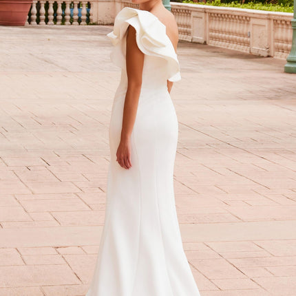Nox Anabel E467W Long Sheath One Shoulder Ruffle Overlay Strap Gown