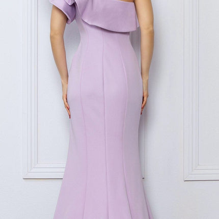 Nox Anabel E467 Long Sheath One Shoulder Ruffle Overlay Strap Gown