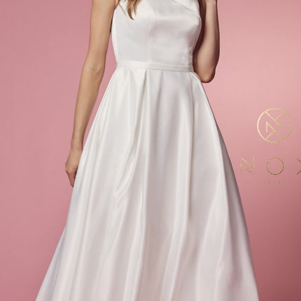 Nox Anabel E469 Elegant One Shoulder Long Satin A-Line Dress