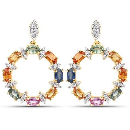 4.12 Carat Genuine Multi Sapphire .925 Sterling Silver Earrings