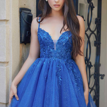 Nox Anabel E902 Short A-Line Applique Sleeveless Homecoming Dress