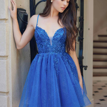 Nox Anabel E902 Short A-Line Applique Sleeveless Homecoming Dress