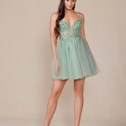 Nox Anabel E902 Short A-Line Applique Sleeveless Homecoming Dress
