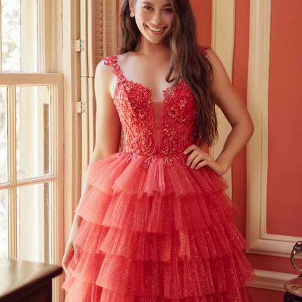 Nox Anabel E904 Short Tiered Ruffled A-Line Gown